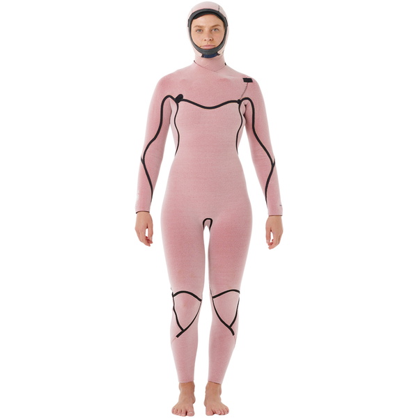 2026 Rip Curl Womens Flashbomb 6/ 4mm Hooded Chest Zip Wetsuit 16FWFS - Black